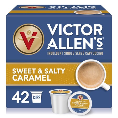 Victor Allen Victor Allen's Coffee Sweet and Salty Caramel Flavored Cappuccino Mix, 42 Count, Single Serve K-Cup Pods for Keurig K-Cup Brewers Brewers, PK42 FG015920RV
